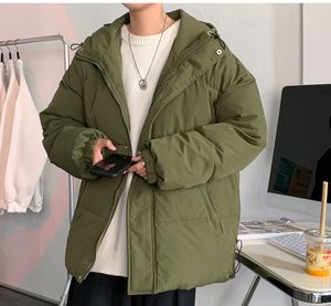 Män solid vinter parkas mens överdimensionerade huva tjocka downs puffer jacka vintage manlig koreansk bomull varm bubbla avslappnad vindbrytare kappa