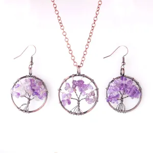 Fashion Crystal Natural Stone Wedding Earrings Jewelry Sets Tree of Life Necklace Set For Women African Jewelry & More BM909