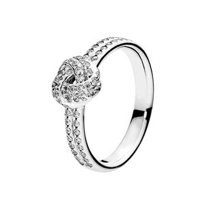 Anel de nó brilhante 925 prata esterlina cz diamante jóias de casamento para mulheres meninas com caixa original conjunto para anéis de noivado de ouro rosa pandora