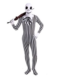 Catsuit Facull Skull Black and White Vertical Stripes Halloween Cosplay Padrão de impressão de macacão LyCar Full Bodysuit Zentai Suiti