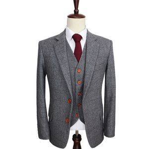Męskie garnitury Blazers wełna retro szary herringbone tweed brytyjski styl niestandardowy Męskie garnitur krawiec slim fit blazer garnitury dla mężczyzn 3 sztuki 220927