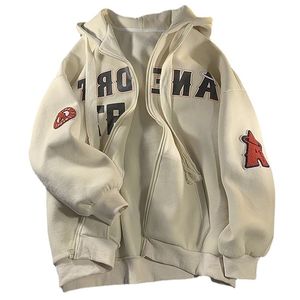 여자 후드 땀 셔츠 빈티지 편지 인쇄 zip up homes up hoodie 여자 자수 재킷 스웨트 셔츠 대형 캐주얼 십대 옷 힙합 후드 y2k Korean 220926