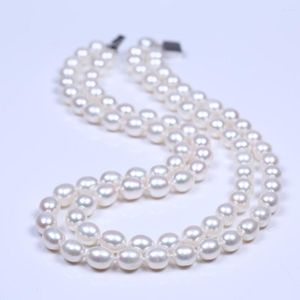 Chains 8-9mm Rice Shape Freshwater Pearl Beads Two Layer 925 Silver Necklace For Mom