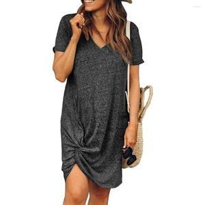 Casual Dresses Summer Dress Women V-Neck Solid Color Elegant för Club Street Wear Vestidos 2022 Dark Grey XXL