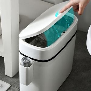 Bidoni per rifiuti Smart Trash Can Press-Type con scatola di immagazzinaggio Nordic Simplicity Bagno per la casa Toilette Bidone del sensore stretto impermeabile 220927