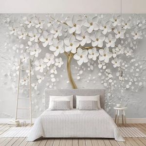 Sfondi personalizzati Qualsiasi dimensione Murales carta 3D Stereo Fiori bianchi Pittura Soggiorno TV Divano Camera da letto Sfondo Papel De Parede 220927