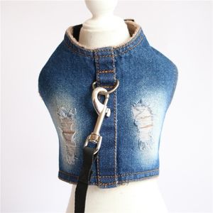 Collari per cani Guinzagli Imbracatura per cani di piccola taglia Gilet Cappotto Giacca Denim Jeans Outfit Chihuahua Pomerania Barboncino Cucciolo Pet Guinzaglio per cani Cinghia per trazione 220923