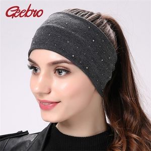 Headbands Geebro Brand Womens Headband Fashion Cotton Black Flat Head Bands for Girls Elastic Turban Wrap Hair Accessories 220927