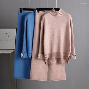 Women's Two Piece Pants 2022 Autumn And Winter Knitted Suits Women's Western-style Half Turtleneck Sweater Thickened Outer Wear Loose