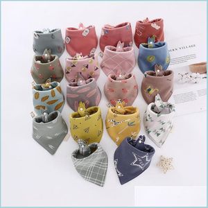 Party Favor Baby Cotton Saliv Handduk Party Favor Soft MTI Flower Type Newborn BiB Retro Color Snap Triangle Handdukar Infan Homeindustry Dhabm