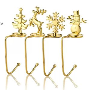 Gold Christmas Decoration Hook Snowflake Santa Elk Christmas Gift Pireplace Sock Metal Pendant BBB15770