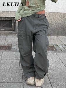 سروال نسائي كابريس سراويل شحن خمر الجينز الفضفاضة جينز النساء 90s جيوب الشارع الجيوب الجيش مرتف