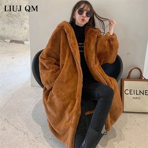 Womens Fur Faux Women Parka Winter Clothes Oversize Coat Thick Warm Long Jacket Hooded Overcoat Plush Jackets 220927