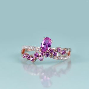 Küme halkaları Gem'in Güzellik Gül Altın Dolu Sterling Gümüş Bükülmüş Oval Kesim Laboratuar Pembe Safir Kadınlar İçin El Yapımı Romantik Hediye