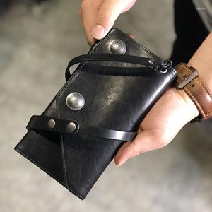 Wallets Retro Multi-card Wallet Men's Long Card Holder Youth Ultra-thin Soft Leather Clip Handmade Personalized Chain