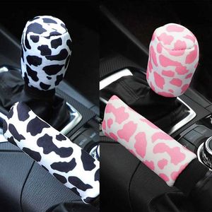 Neue Milch Kuh Gedruckt Auto Schalthebel Kragen Abdeckung Glitter Strass Shifter Hand Brems Abdeckungen Auto Innen Zubehör 1 Set