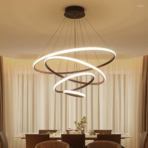 Pendant Lamps 1/2/3/4 Circle Rings Brown White Modern LED Lights For Living Room Bedroom Dining Luminaire Suspendu Lamp Fixtures