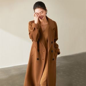 Womens Fur Faux Highend Reversible Cashmere Coat Midlängd Förtjockad ull Woolen Autumn Winter 101801 Ullrock för kvinnor 220927