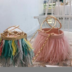 Evening Bags Luxury Handbags Women Bucket Designer Ostrich Feather Totes Hood Rings Dinner Clutch Bag Chain Purse