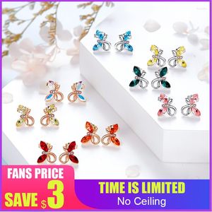 Stud Earrings 18K Rose Beautiful Dragonfly Shape Earring Women Gold Jewelry Colorful Crystals Cute Fashion