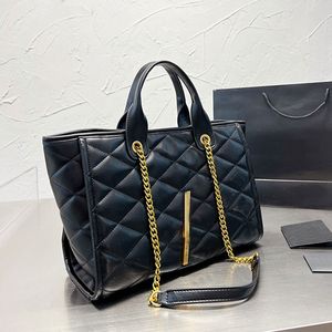 Gaby Quilted Tote Shopping Bag Women Chain Shoulder Bags Genuine Leather Gold Letter Rhombic Pattern Large Capacity Pocket Black Handbag Purse