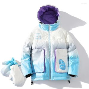 Menina de inverno da marca masculina Homens Menas Moda Cor Outerwear Trend Casal Casaco de capuz de parques quentes grossos com luvas personalizadas