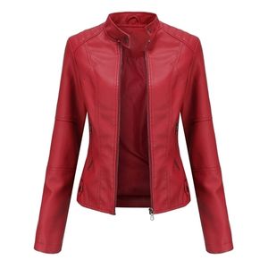 Kvinnorjackor läderjacka Kvinnor Autumn Spring Women's Moto Biker Zipper Jacket Red Black Apricot Coffee Coat Ladies Outterwear Brown 220926