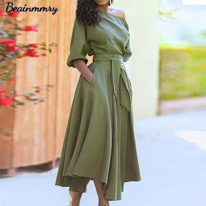 Casual Dresses Women Elegant Sexy Off Shoulder Party Dress 2021 Summer Tie-Up A-Line Dress Office Lady Casual Short Sleeve Pocket Dress Vestido T220905