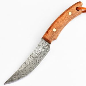 C9274 Survival Straight Knife 3Cr13Mov Laser Pattern Drop Point Blade Full Tang Wood Handle Fixed Blade Hunting Knives with Leather Sheath