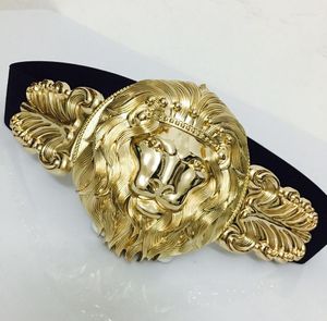 Bälten för kvinnors mode Golden Big Lion Elastic Snap Midjeflickan Metal Wide Belt Closure Cinturon