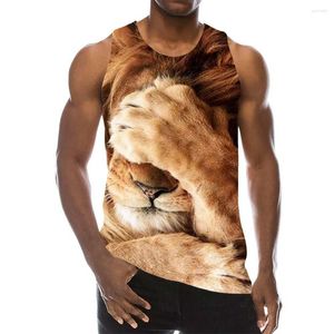 Erkek Tank Tops Lion Grafik Kolsuz 3D Top Tatil Tees Hayvan Gym Boys Street Giyim La Hip Hop Komik Aslanlar Yelek