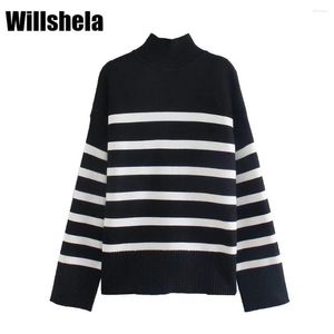 Women's Sweaters Women Fashion Striped Knit Sweater With High Neck Long Sleeves Chic Lady Woman Basic Knitted Pullover Winter Warm