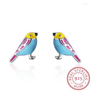 Orecchini a bottone Simpatico uccello colorato in argento sterling 925 per bambini Ragazza per bambini Gioielli in argento sterling con animali adorabili