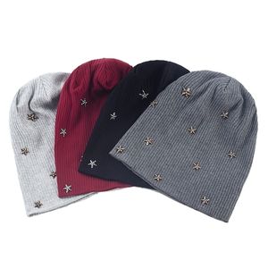 Beanieskull Caps Geebro Women Star Ribbed Sticked Cotton Skallies Beanie Casual Soft Design Solid Bonhets Hat Ladies Slouchy Hat Wholesale 220927