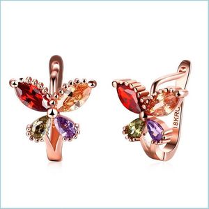 Clip On Screw Back Factory Price Wholesale Back 18K Rose Gold Plated Charm Butterfly Clip Earrings With Zircon Fashion Party Gift Je Dhrwl