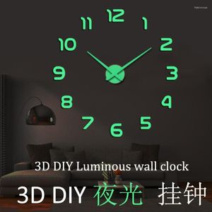 Wanduhren 3D DIY Uhr Acryl Spiegel Aufkleber Leuchtende Große Wohnzimmer Quarz Nadel Hause Dekoration Reloj De Par