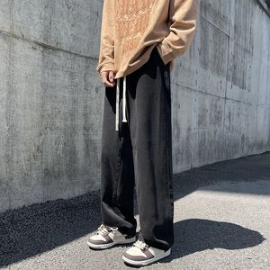 Men's Jeans Autumn Men Black Baggy Korean Fashion Vintage Denim Wide Leg Pants Male Elastic Waist Design Streetwear Trousers 220927