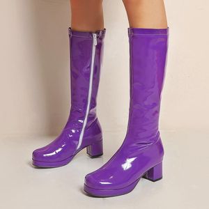 Boots Sell Women Knee High Patent Leather Waterproof Long White Red Party Fetish Boot Women's Shoes Autumn Winter