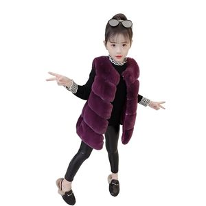 Waistcoat Cute Thick Warm Girls Artificial Fur Long-Vest Age for 3- 10 Yrs Baby Waistcoat Girl Kids Sleeveless Coats Fashion Children Vest 220927