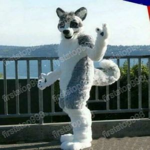 Halloween Long Furry Husky Mascot Costume Simulação de desenho animado Personagem tema dos adultos Tamanho do Natal A publicidade ao ar livre