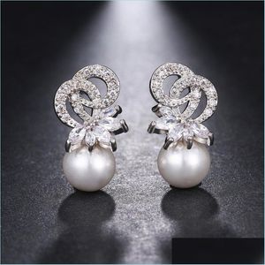 Stud Classic Marquise Zircon Hang Simated Pearl Wedding Orecchini pendenti per le donne Luxury Crystal Bride Party Jewelry Gift Brinco Deliver Dhalh