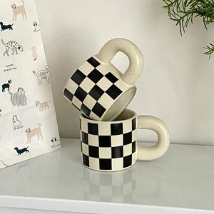 Kubki Ladycc czarno -biała kratowa kratka Kubek nordycki ceramiczny kubek wodny mozaika prosta kawa do kawy