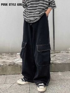 여성용 바지 CAPRIS HARAJUKU KPOP Y2K BURGY CARGO PANTS 여성 Y3K 사이버 일본 느슨한 넓은 다리 바지 90S 히피 포켓 고딕 오버 사이즈 바지 T220926