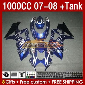 FAIRINGS TANK FￖR SUZUKI GSXR 1000 CC K7 GSXR-1000 GSXR1000 07 08 BODS 158NO.54 1000CC GSX R1000 2007 2008 COODYWORK GSX-R1000 2007-2008 FULL FAIRING KIT BLￅ SILVERY