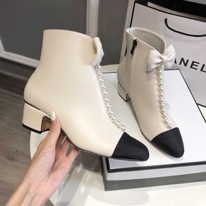 7A Diseñador de lujo vestido para mujeres Zapatos 2022 botas cortas Bowknot Pearl Ornament 23