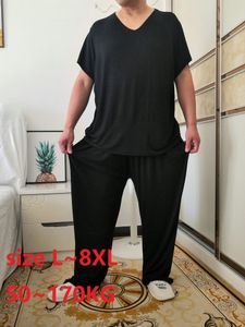 Men's Sleepwear Summer Plus Size 8XL 170KG Men Pajamas Sets Modal Home Wear Set Soft Casual Sleep Wear Short Sleeve Top and Long Pants 220924