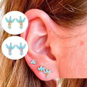 Charm 925 Sterling Sier Earring Minimalist Bohemia Bling Turquoise Piercing Stud Earrings For Women Girls Lovers Birthday Gift 836 Z2 Dhaqk