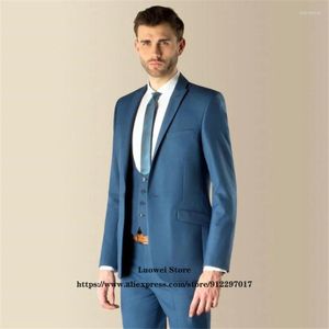 Herrenanzüge, Herren-Blazer, modisch, blaugrün, Slim-Fit für Herren, für Bräutigam, Hochzeit, Abschlussball, Smoking, 3-teiliges Set mit Jacke, Weste und Hose, formelles Business-Set