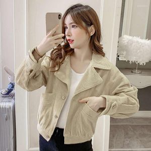 Women's Jackets Women's Corduroy Short Jacket Women Spring Autumn Pockets Fashion Coat Chaquetas Mujer Khaki Pink Casual Ladies Tops