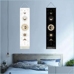 Tapestries Tapestries 2 Pcs Black And White Sun Moon Decorative Tapestry For Home Decor Bohemian Phase Wall Hanging Decoration Drop D Dhlyz